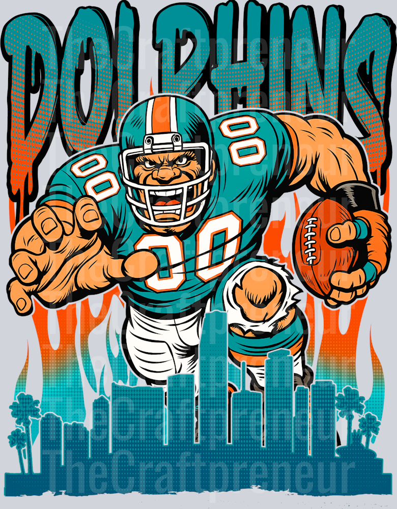 Dolphins Drip Skyline DTF Transfer