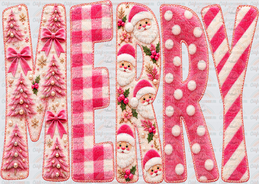XMAS_Pink Christmas_Merry_Tall Letter_Velvet_Vintage Pearls_Santa_Preppy
