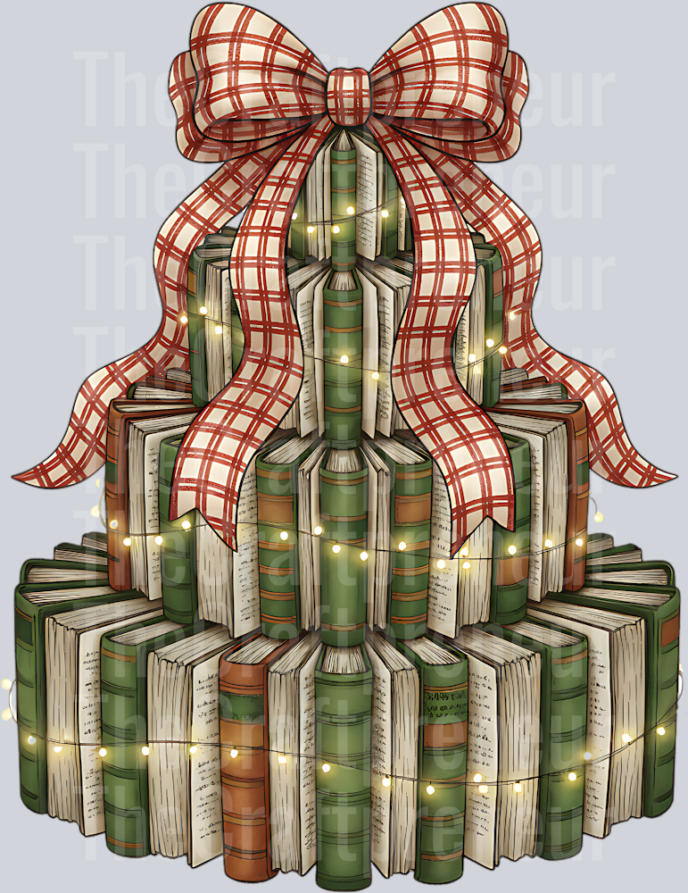 Christmas Book Tree Coquette Bow DTF Transfer