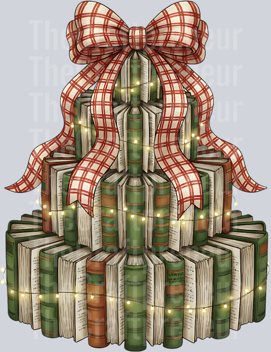 Christmas Book Tree Coquette Bow DTF Transfer