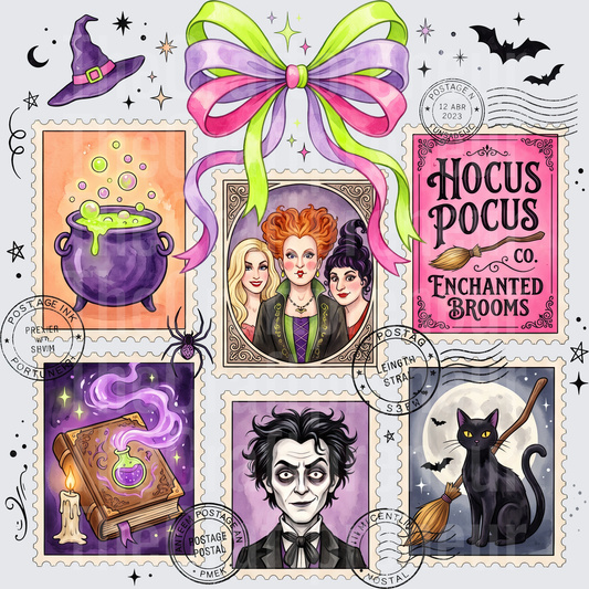 Disney_Hocus Pocus_Sanderson Sisters_Witchy_Postage Stamp_Coquette Bow_Multicolor