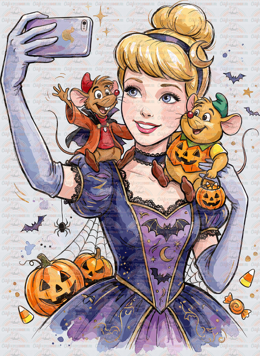 001_Disney_Halloween_Cinderella_Gus Gus_Jaq_Selfie_Watercolor_Front_Pocket