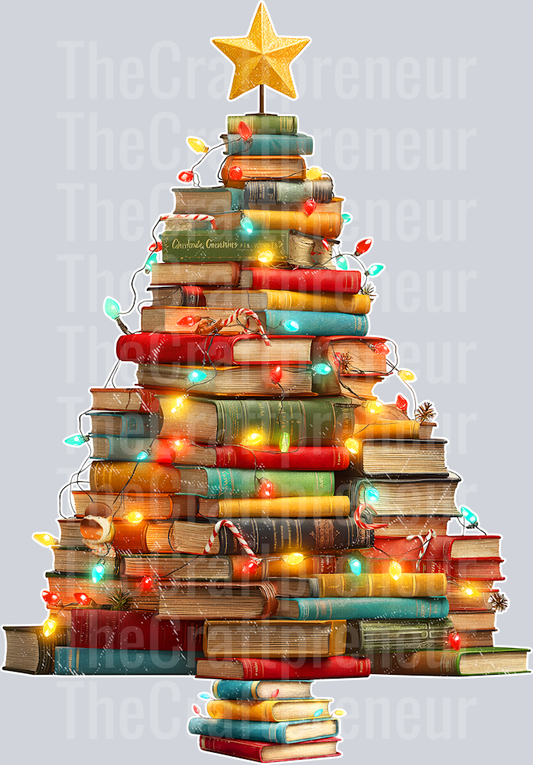 Christmas Tree of Books DTF Transfer
