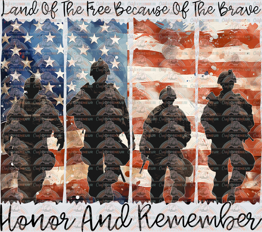 USA_Patriotic_Military_Veterans Day_Memorial Day_Soldier_Silhouette_Watercolor_Canvas_Flag_Land of the Free Because of the Brave_Honor and Remember