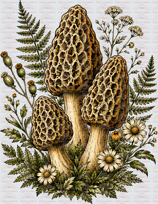Plants_Fall_Mushrooms_Nature_Fern_Florals_Vintage_Morel_Mushroom_Achak
