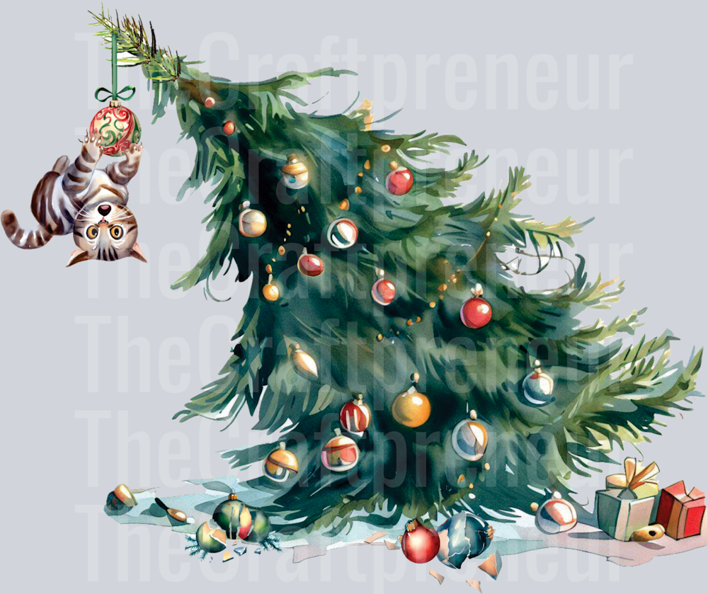 Christmas Tree Cat Chaos DTF Transfer