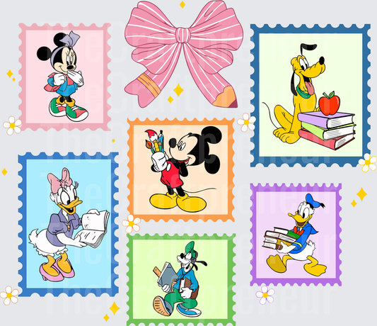 School_Disney_Postage Stamp_Mickey and Friends_Coquette Bow_Girly_Youth