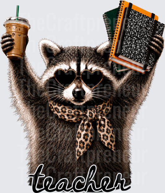 School_Teacher_Raccoon_Notebooks_Iced Coffee_Hands Up_Black