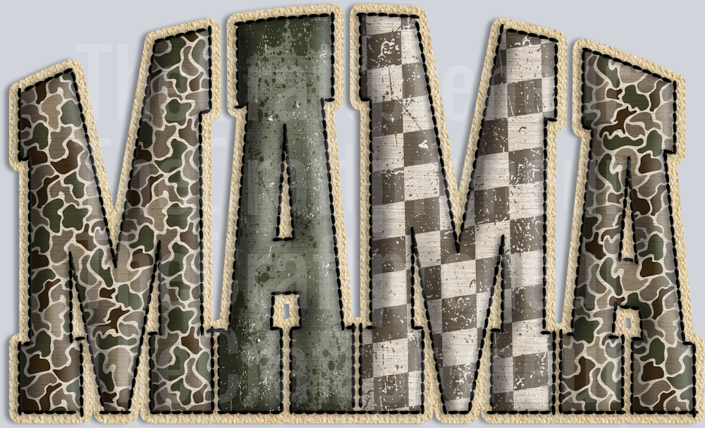 Camo Mama Faux Embroidery Varsity DTF Transfer