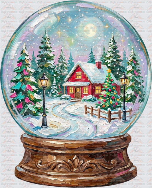 XMAS_Snowglobe_Faux Paint_Winter Scene_Red House_Lightposts_Preppy_Boutique_KP