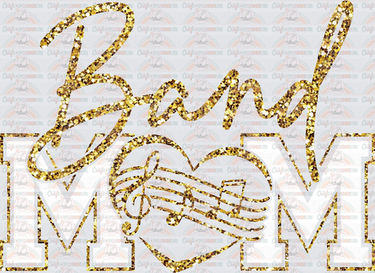 002_Sports_Marching Band_Band Mom_Varsity_Gold Glitter_Script_FRONT
