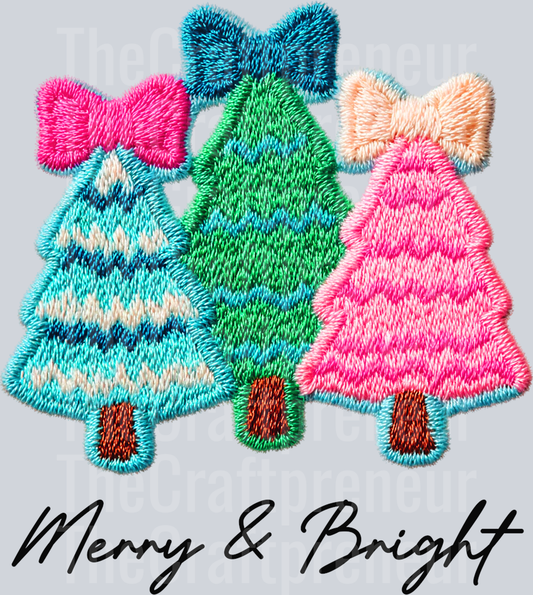 Faux Embroidery Girly Christmas Tree Patch DTF Transfer