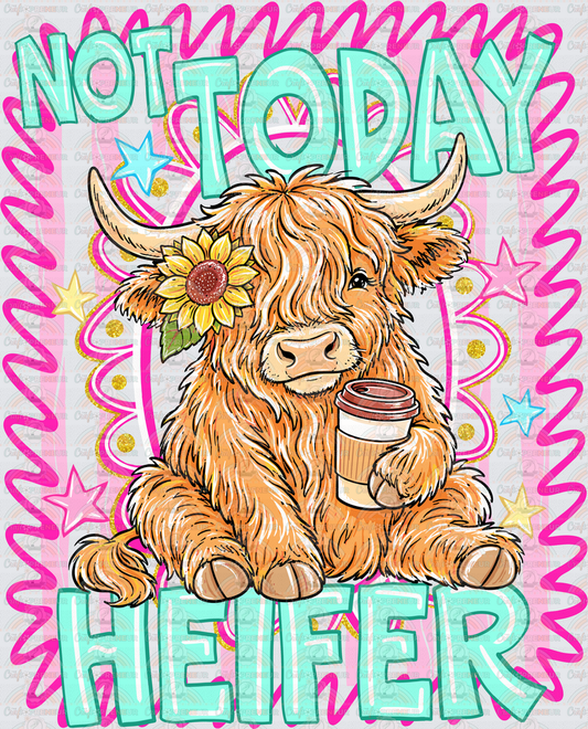 Animals_Farm Animals_Cows_Highland Cow_Preppy_Preppy Lines_Brush Stroke_Not today Heifer_Jokes_Sarcasm