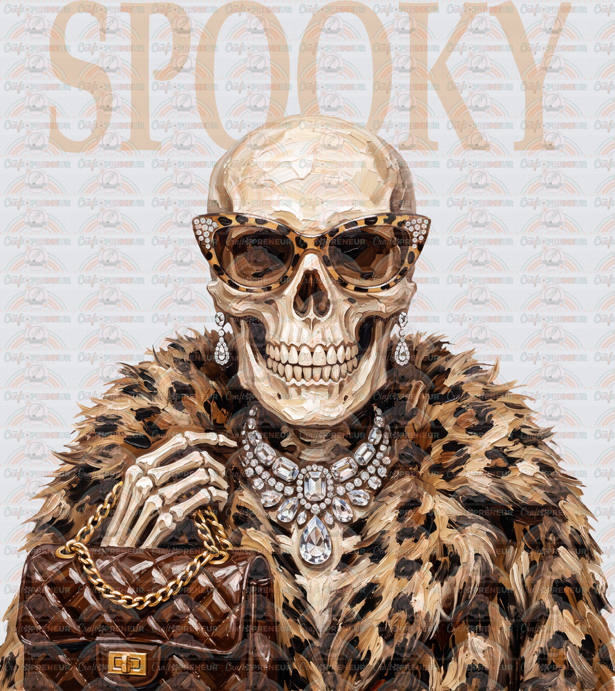 Halloween_Skeleton_Spooky_Vogue_Glam_Faux Paint_Fur Coat_Luxury_White