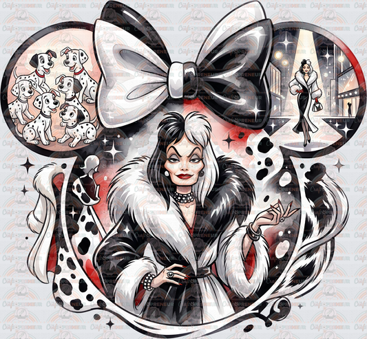 002_Disney_Villains_Mouse Ear_Minnie Ears_Watercolor_101 Dalmations_Cruella