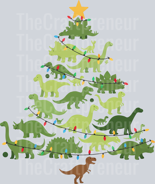 Dinosaur Christmas Tree DTF Transfer