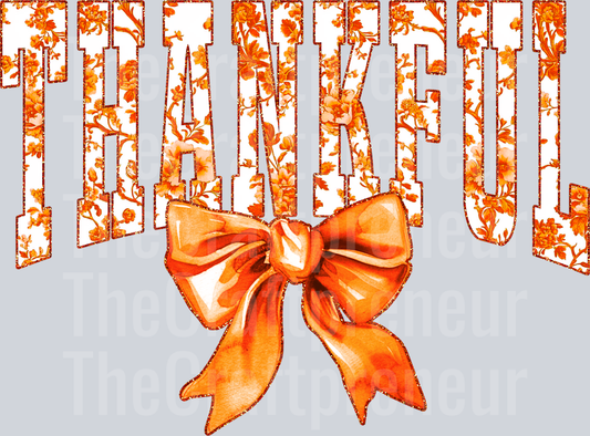 Thankfull Coquette Bow Varsity (Orange) DTF Transfer