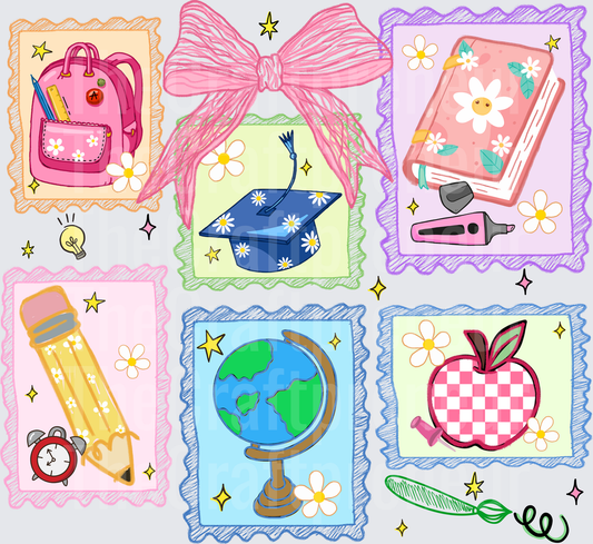 School_Postage Stamp_Girly_Youth_Backpack_Sketch_Apple_Pencil_Teacher