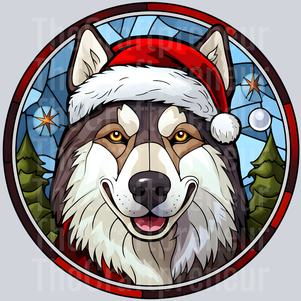 Husky Christmas Stained Glass DTF Transfer