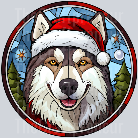Husky Christmas Stained Glass DTF Transfer