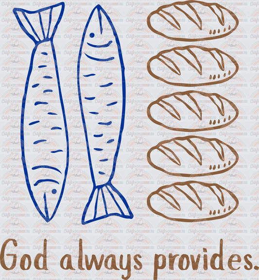 Faith_Minimalist_Line Art_God Always Provides_Fish_Bread_Bible Stories