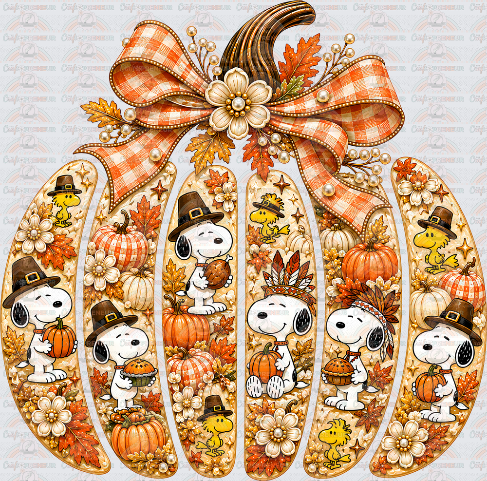 Fall_Thanksgiving_Pumpkin_The Peanuts_Snoopy_Coquette Bow_Pilgrim_Faux Embroidery_Snoopy