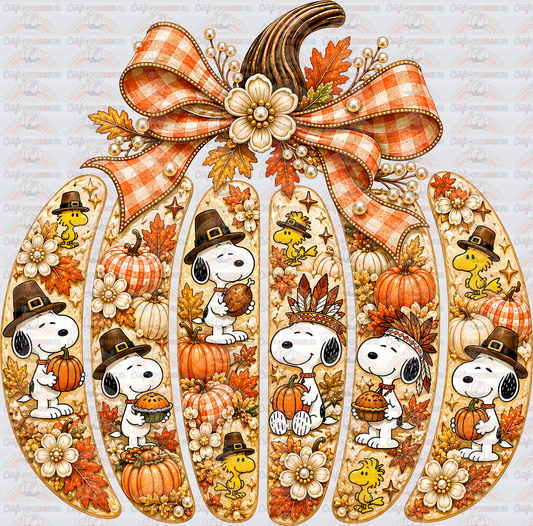 Fall_Thanksgiving_Pumpkin_The Peanuts_Snoopy_Coquette Bow_Pilgrim_Faux Embroidery_Snoopy