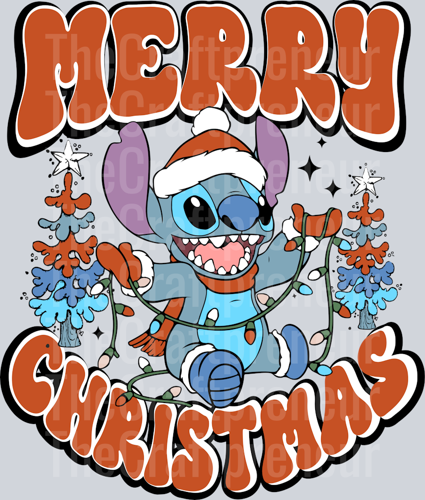 Blue Dog Merry Christmas Retro Santa Front & Back (Back) DTF Transfer