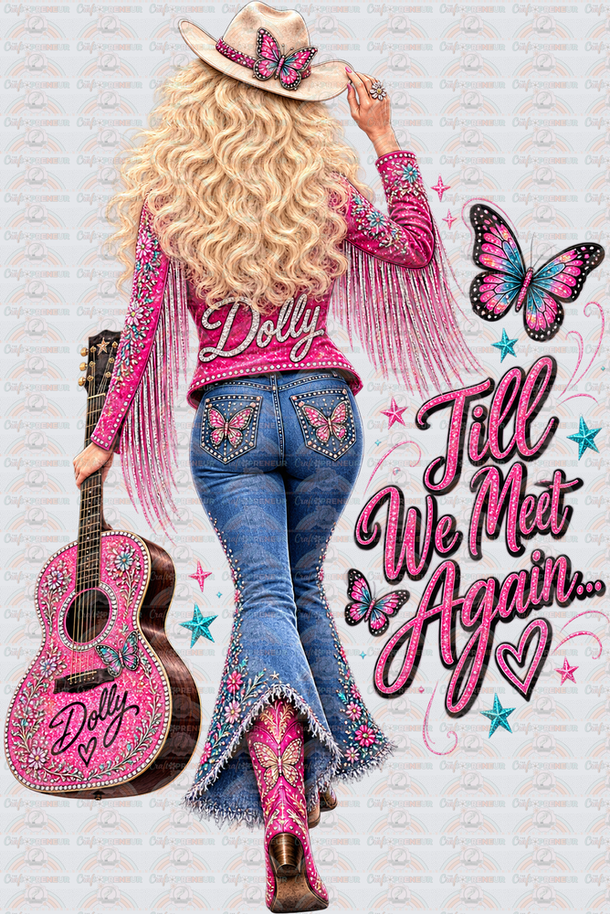 Music_Country Music_Dolly Parton_Back Silhouette_Rhinestones_Guitar_Til We Meet Again