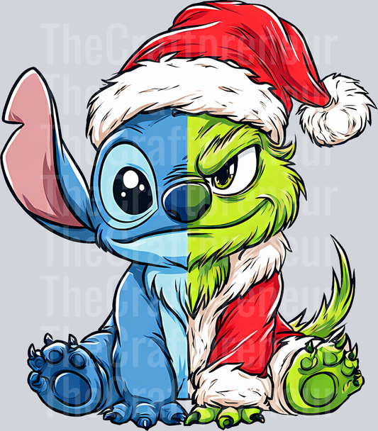 Blue Dog The Grinch Christmas Split DTF Transfer