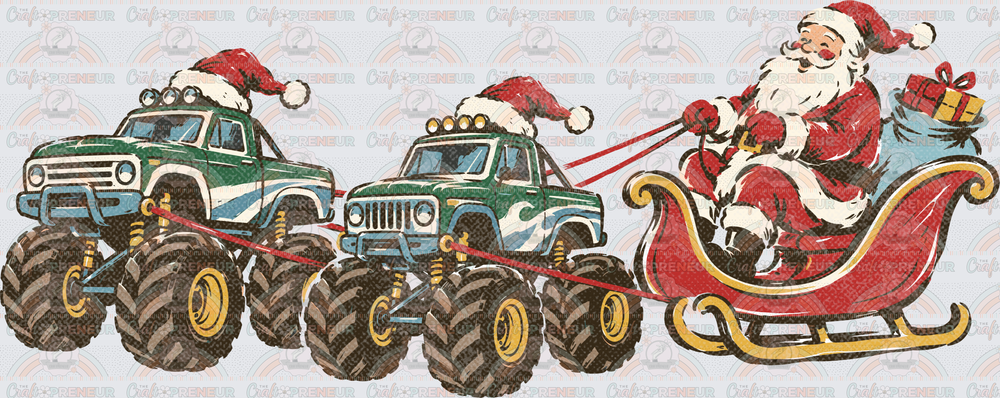 XMAS_Monster Truck_Santa_Santas Sleigh_Reindeer_Youth_Kids_Grunge