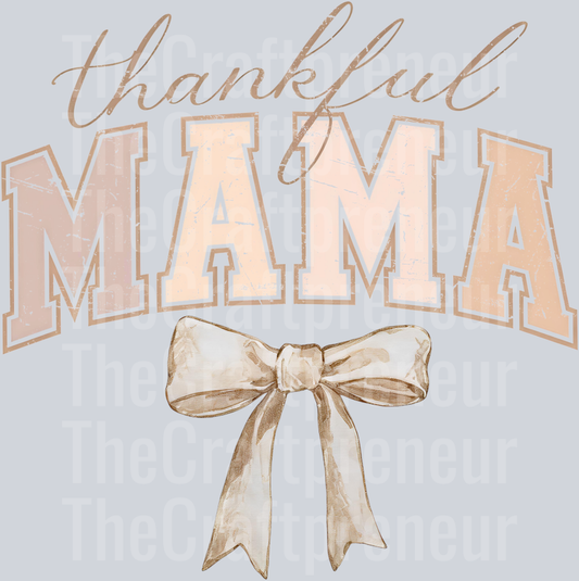 Thankful Mama Varsity Coquette Bow DTF Transfer (Light)