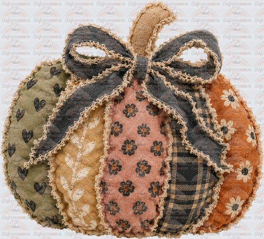 Fall_Pumpkin_Patchwork_Grannycore_Faux Fabric_Faux Embroidery_Coquette Bow_Vintage