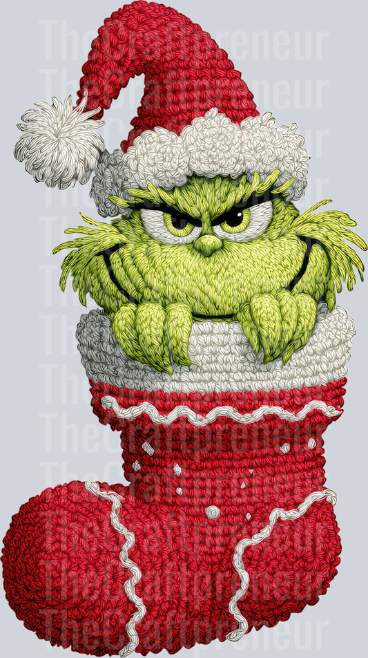 The Grinch Crochet Stocking DTF Transfer