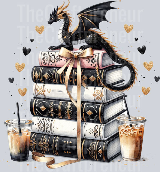 Fourth Wing Book Stack Coffee Dragon DTF Transfer