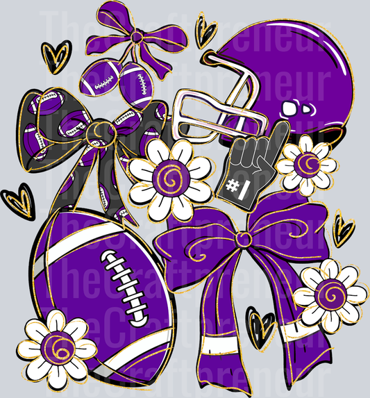 Purple Football Team Pride Coquette Bow DTF Transfer