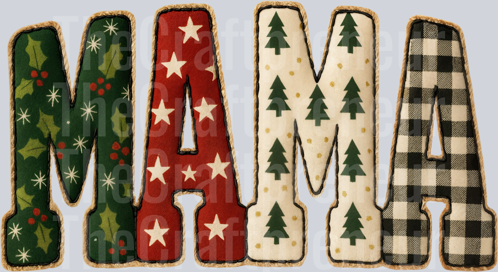 (Set!) Faux Embroidery Varsity Christmas Mama DTF Transfer
