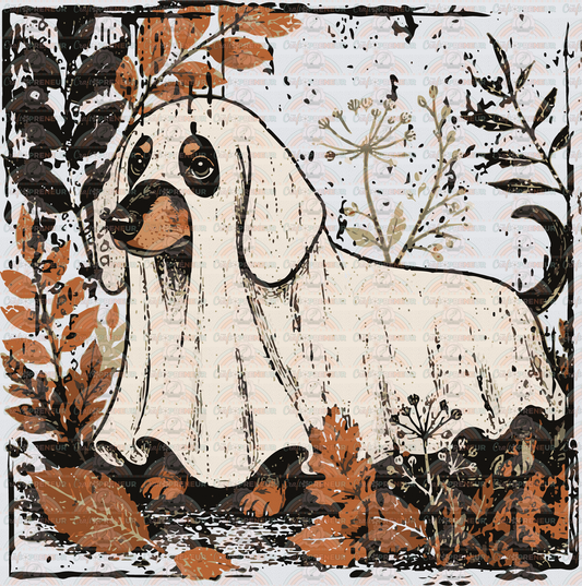 Fall_Halloween_Dogs_Dachshund_Vintage_Ghost_Ghost Sheet_Leaves