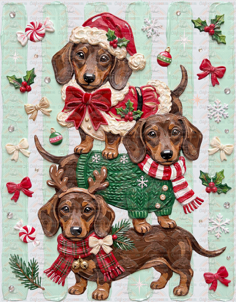 XMAS_Dogs_Dachshund_Breeds_Preppy Lines_Preppy_Faux Paint_Trio