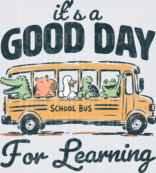 School_Bus_Bus Driver_Its a Good Day for Learning_Retro_School Bus_Alligator_Capybara_Goose_Turtle_Frog_Unisex_Solid