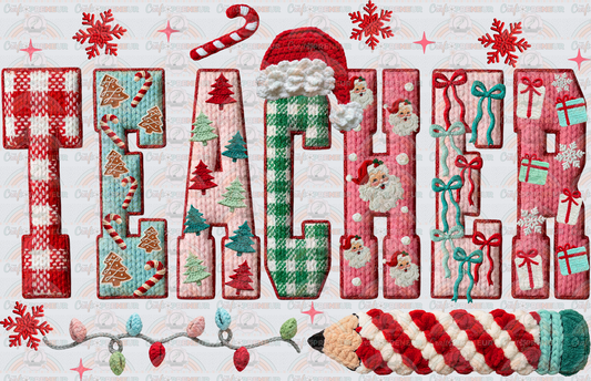 XMAS_School_Jobs_Teacher_Faux Embroidery_Varsity_Candy Cane_Pencil