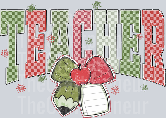 Teacher Christmas Varsity Checkerboard DTF Transfer