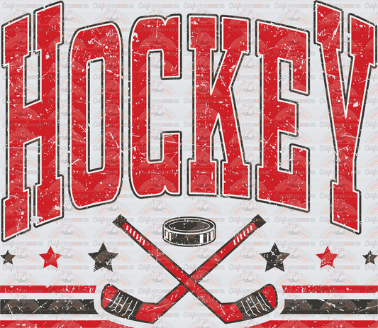 Sports_Hockey_Varsity_Distressed_Curved_Hockey Stick_Hockey Puck_Collegiate_Distressed