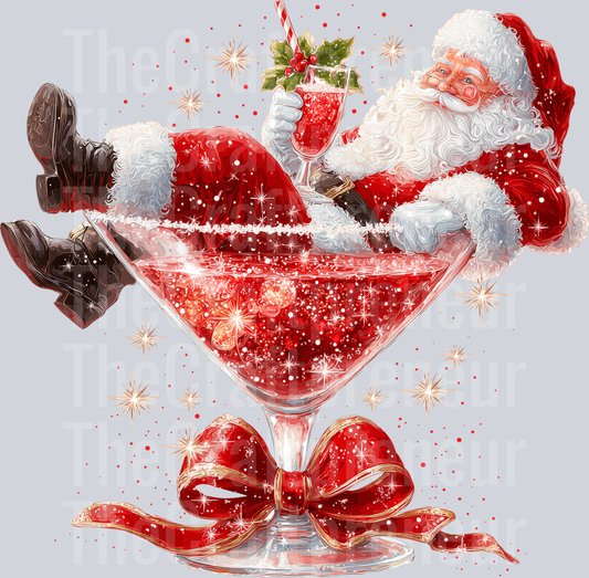 Santa Martini Glass DTF Transfer
