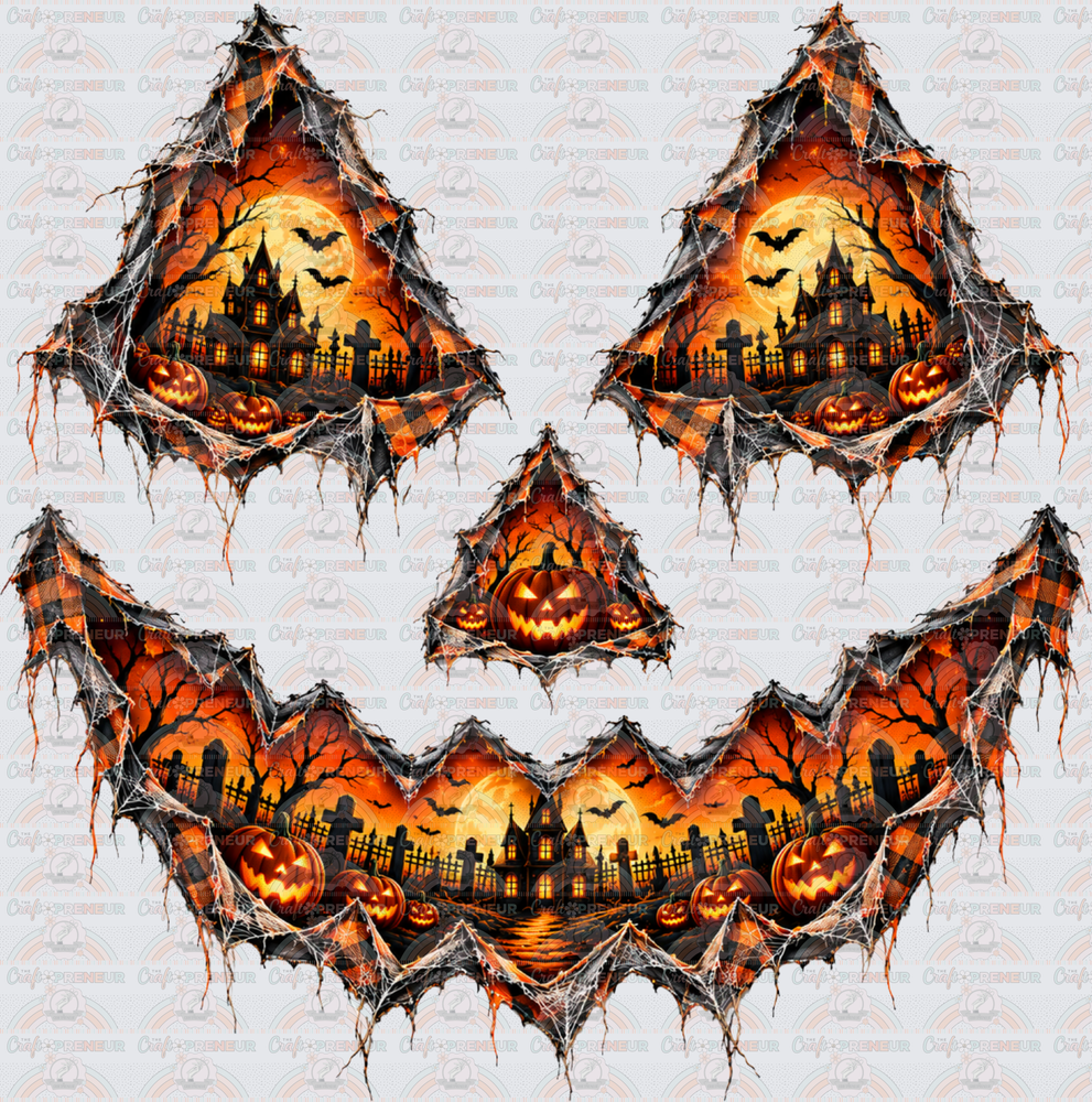 Halloween_jack o Lantern_Pumpkin_Cutout_Haunted House_Graveyard_Neon Orange