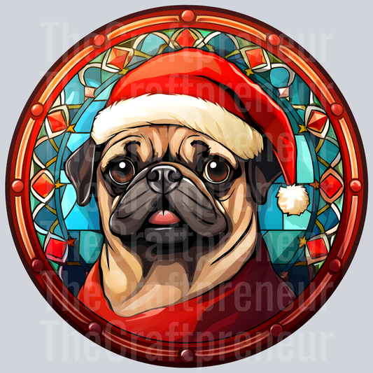 Pug Christmas Stained Glass DTF Transfer