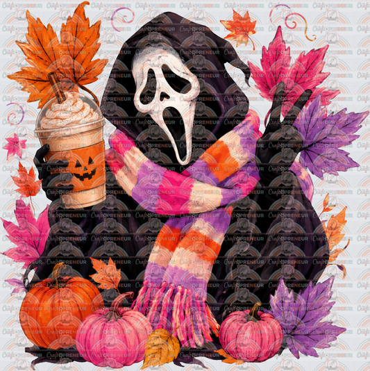 Halloween_Horror_Scream_Ghostface_Pumpkin Spice Latte_Coffee_Colorful_Scarf