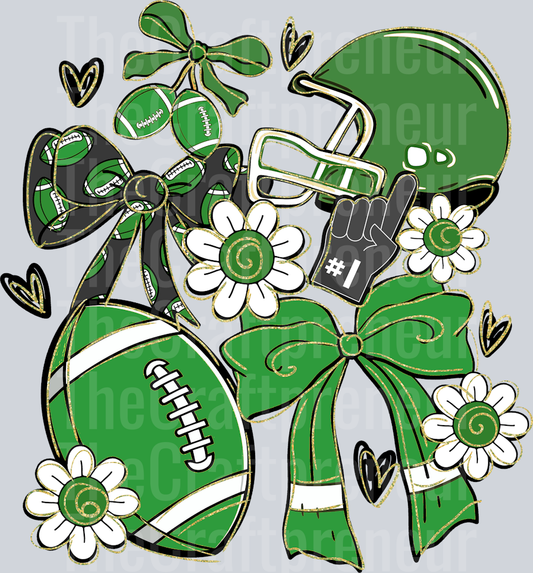 Green Football Team Pride Coquette Bow DTF Transfer