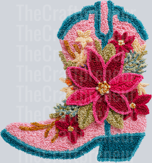 Poinsettia Cowboy Boot DTF Transfer