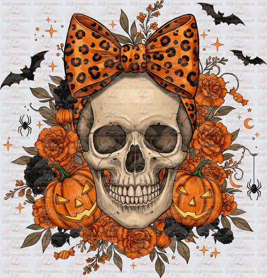 Fall_Skull_Coquette Bow Orange Florals